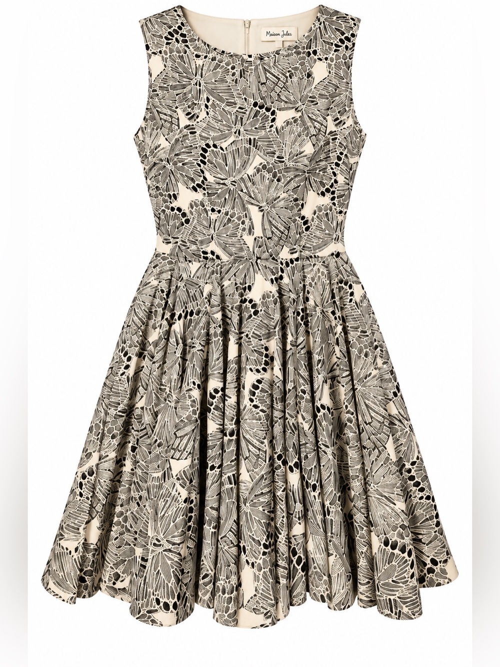 Maison Jules Cream and Black Floral Fit & Flare Dress